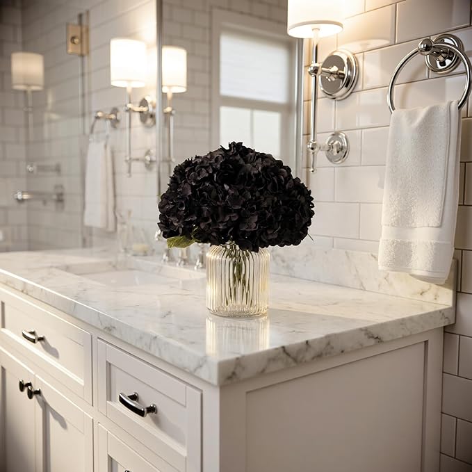 2Bouquets Artificial Fake Flowers Plants Silk Hydrangea Arrangements Wedding Bouquets Decorations Plastic Floral Home Kitchen Garden Party Festival Bar DIY (Black)