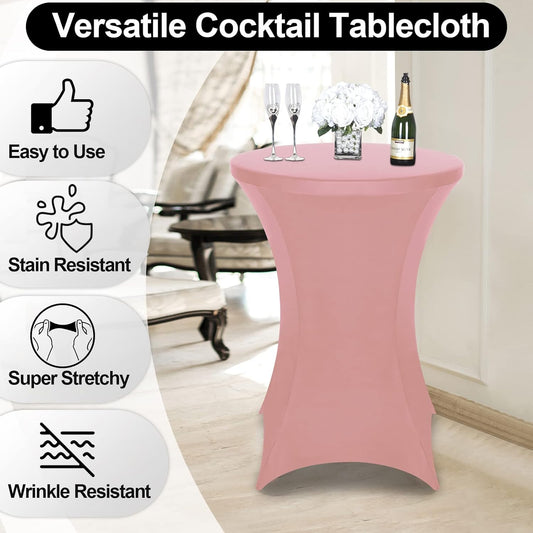 FestiCorp 2 Pack Spandex Cocktail Table Covers Fitted Clothes, Elastic Round Table Cover, Stretch Tablecloth for Party, Bar, Wedding, Birthday, Banquet, Pink, 30"-32" Diameter x 40"-43" Height