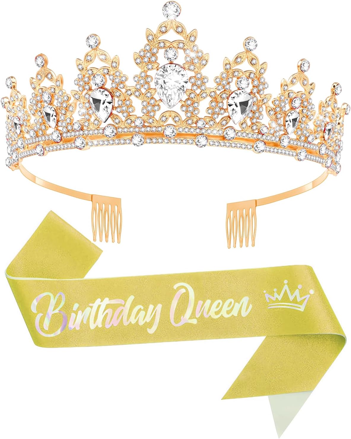 Birtthday Tiara Crown with Sash for Women Birthday Queen Party