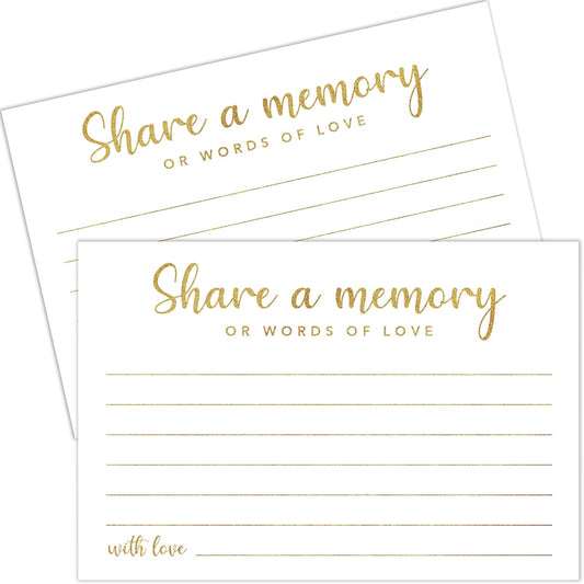 Share a Memory Cards for Celebration of Life, Graduation, Retirement, Birthdays, Guest Book Ideas, Funeral Sign In Book For Memorial Service, 4x6 Inches Set of 50 Pcs(Gold) -A10