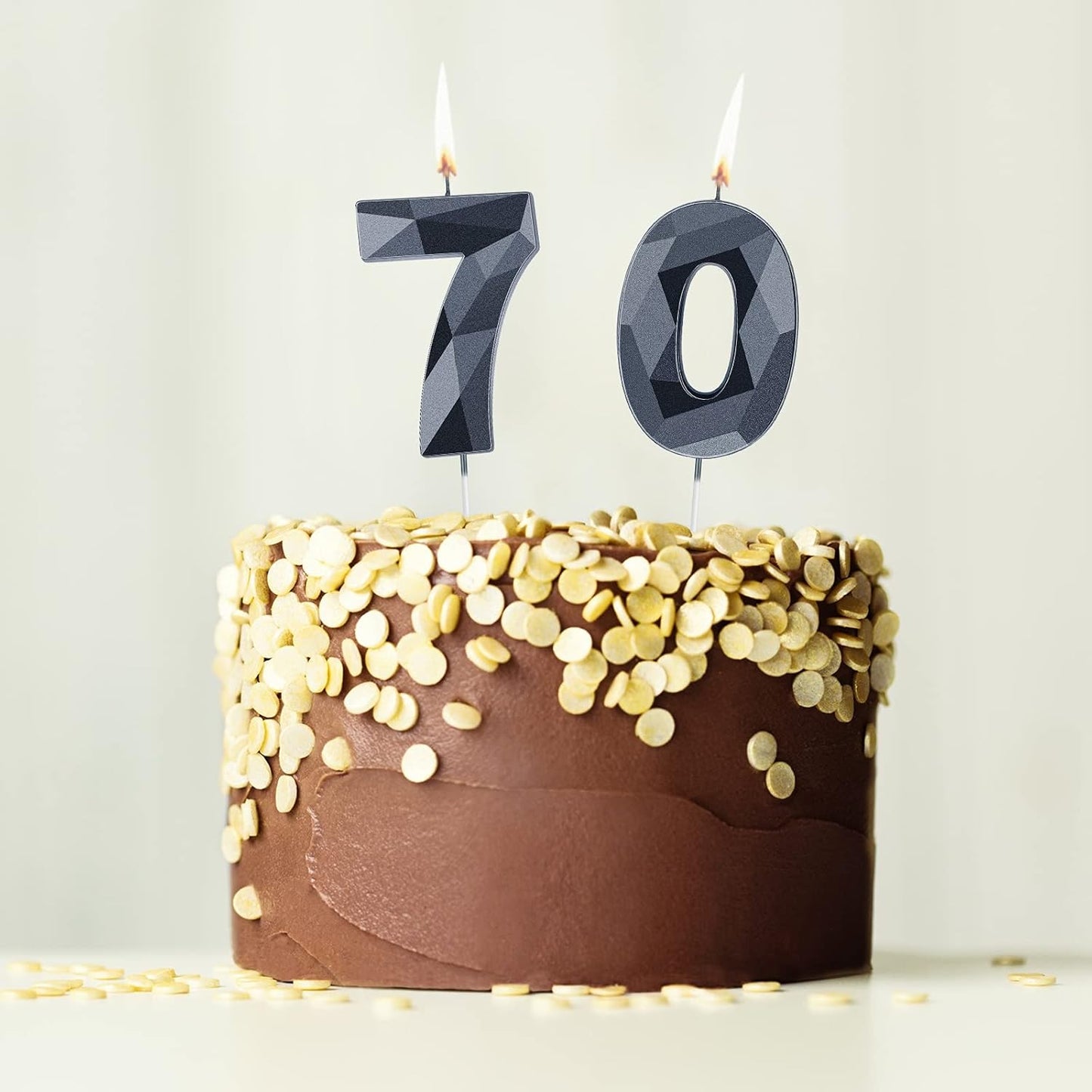 Nuanchu 70th Birthday Candles, Happy Birthday Cake Topper 3D Diamond Shape Numeral Sparkler Number Candles for Men Women Party Wedding Decoration Theme Party (Black)