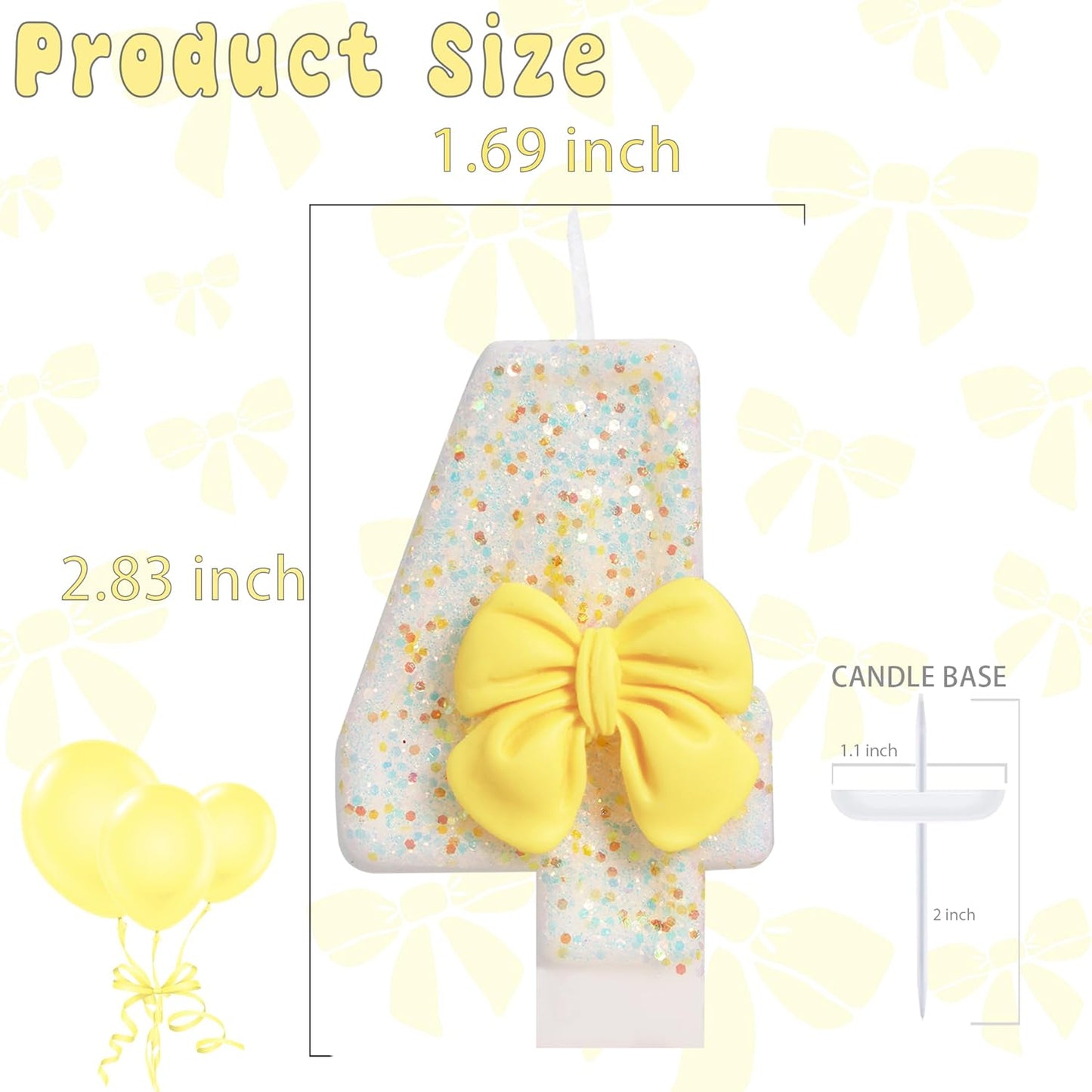Birthday Candle for Cake, Yellow Bow Cake Candles, Cake Topper Decoration for Birthday Party (Number 4)