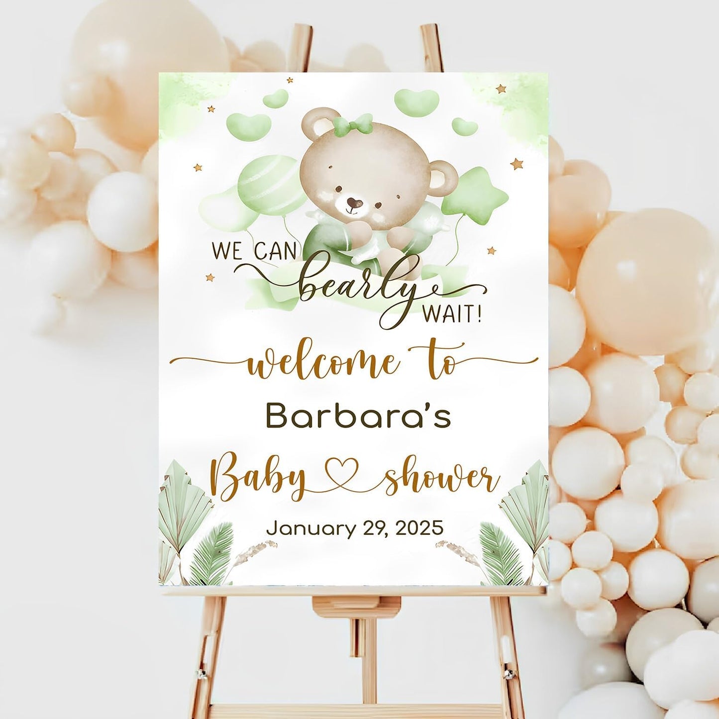 Custom Welcome Sign For Baby Shower Entrance, Green Baby Shower Sign, Bear Baby Shower Welcome Sign, Blue Bear Welcome Sign, Baby Shower Decorations, Bear Balloon Baby Shower Decorations