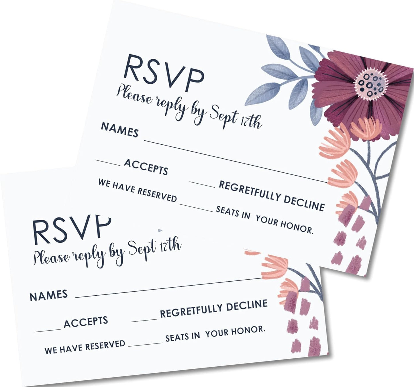 Purple & Blue Abstract Floral Wedding Invitations, Personalized, Set of 12 Invitations with Envelopes