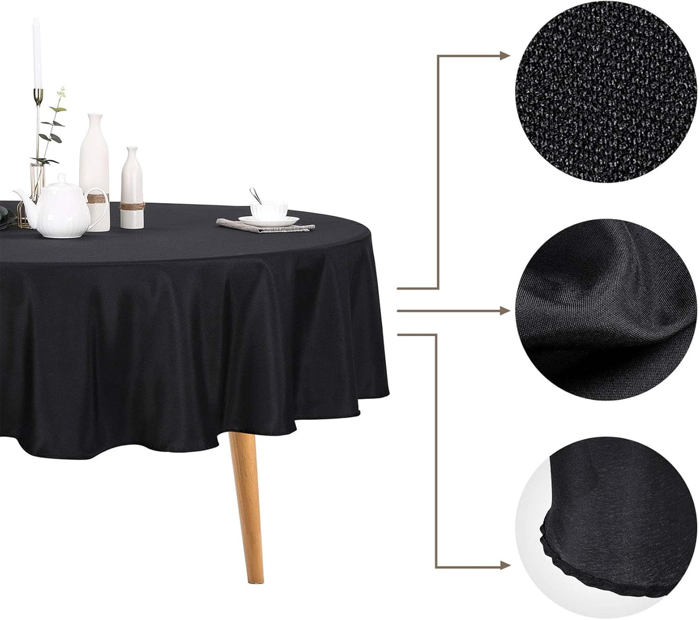 Ascoza 6pack 90 Inch Black Round Tablecloth in Polyester Fabric for Wedding/Banquet/Restaurant/Parties