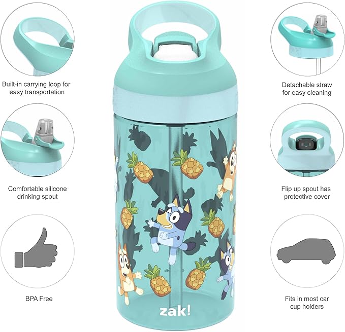 Zak Designs 5-Piece Dinnerware Set, Bluey - Durable Plastic & Stainless Steel - Includes Water Bottle, 8-Inch Plate, 6-Inch Bowl, Fork & Spoon - Suitable for Kids Ages 3+