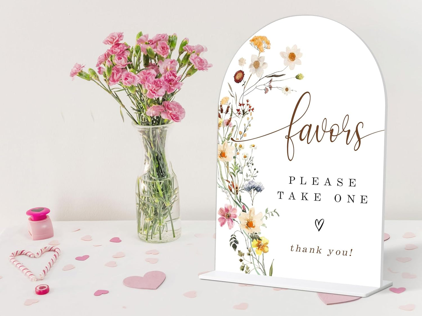 Flower Style Favors Please Take One Sign for Wedding, Bridal Shower and Reception, Dessert Table Decorations, Bridal Shower Decorations, Wedding Shower Favors, 6X8 Inch Acrylic Arch Sign with Stand,13