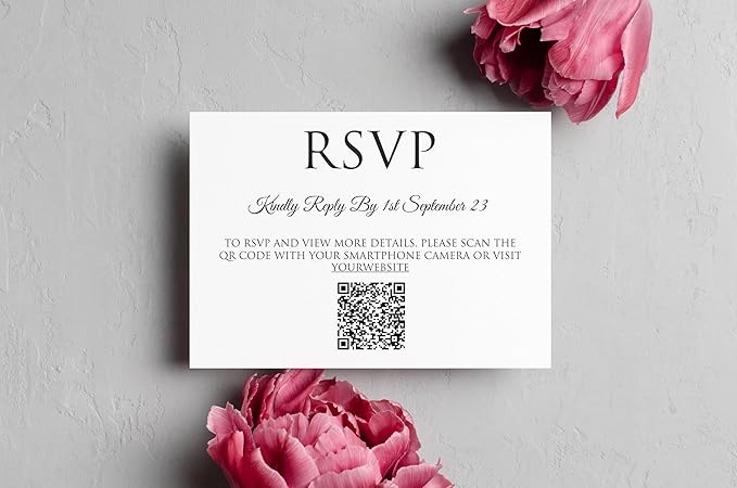 TrendPrintStore RSVP Card With QR Code, Very useful (Detail, Thank You, Reception) (4” x 5.3” or 10 cm x 13,5 cm) With Black And White Card Options