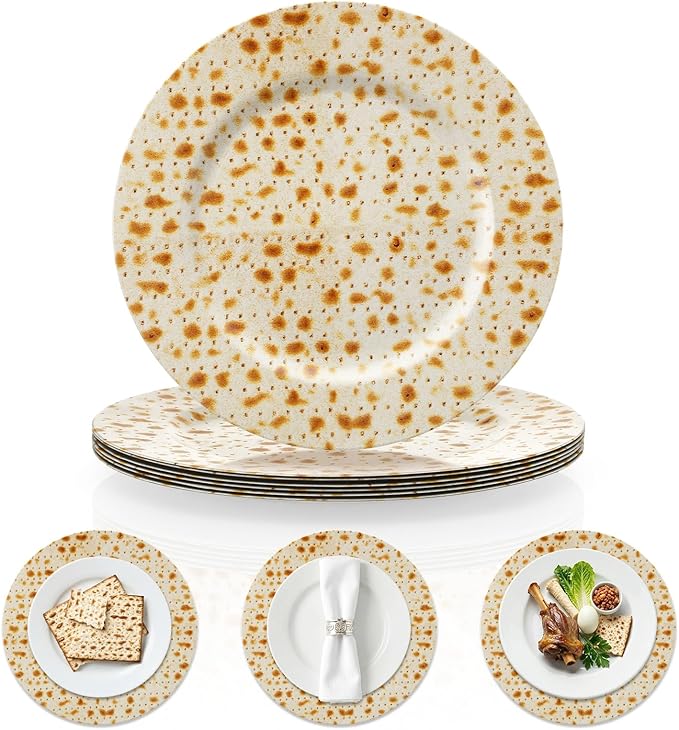 Yungyan 6 Pcs Passover Seder Charger Plates 13 Inch Round Passover Matzo Plastic Plates Large Charger Plate for Holiday Party Decorations Dinner Tableware Supplies