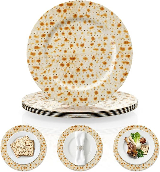 Yungyan 6 Pcs Passover Seder Charger Plates 13 Inch Round Passover Matzo Plastic Plates Large Charger Plate for Holiday Party Decorations Dinner Tableware Supplies