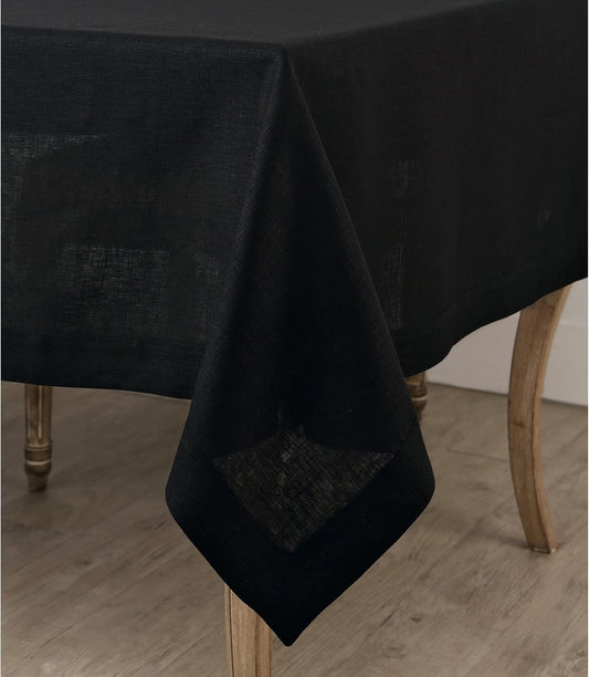 Solino Home Linen Black Tablecloth 60 x 144 Inch - 100% Pure Linen Rectangular Tablecloth - Machine Washable Table Cloth for Fall, Autumn, Halloween, Thanksgiving, Christmas - Fete