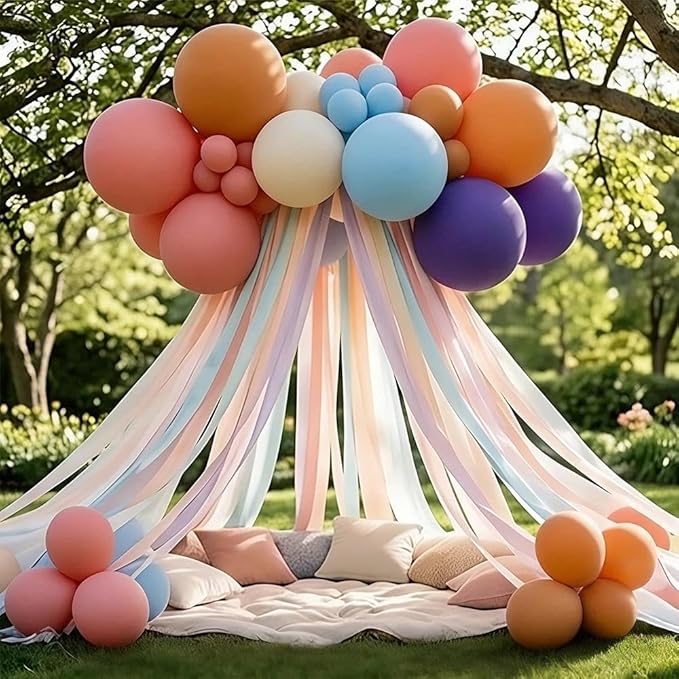 Boho Rainbow Balloons, Double Stuffed Retro Dusty Pink Orange Blue Balloon Arch Kit Perfect for Boho Neutral Birthday Baby Shower Bridal Wildflower Party Decor