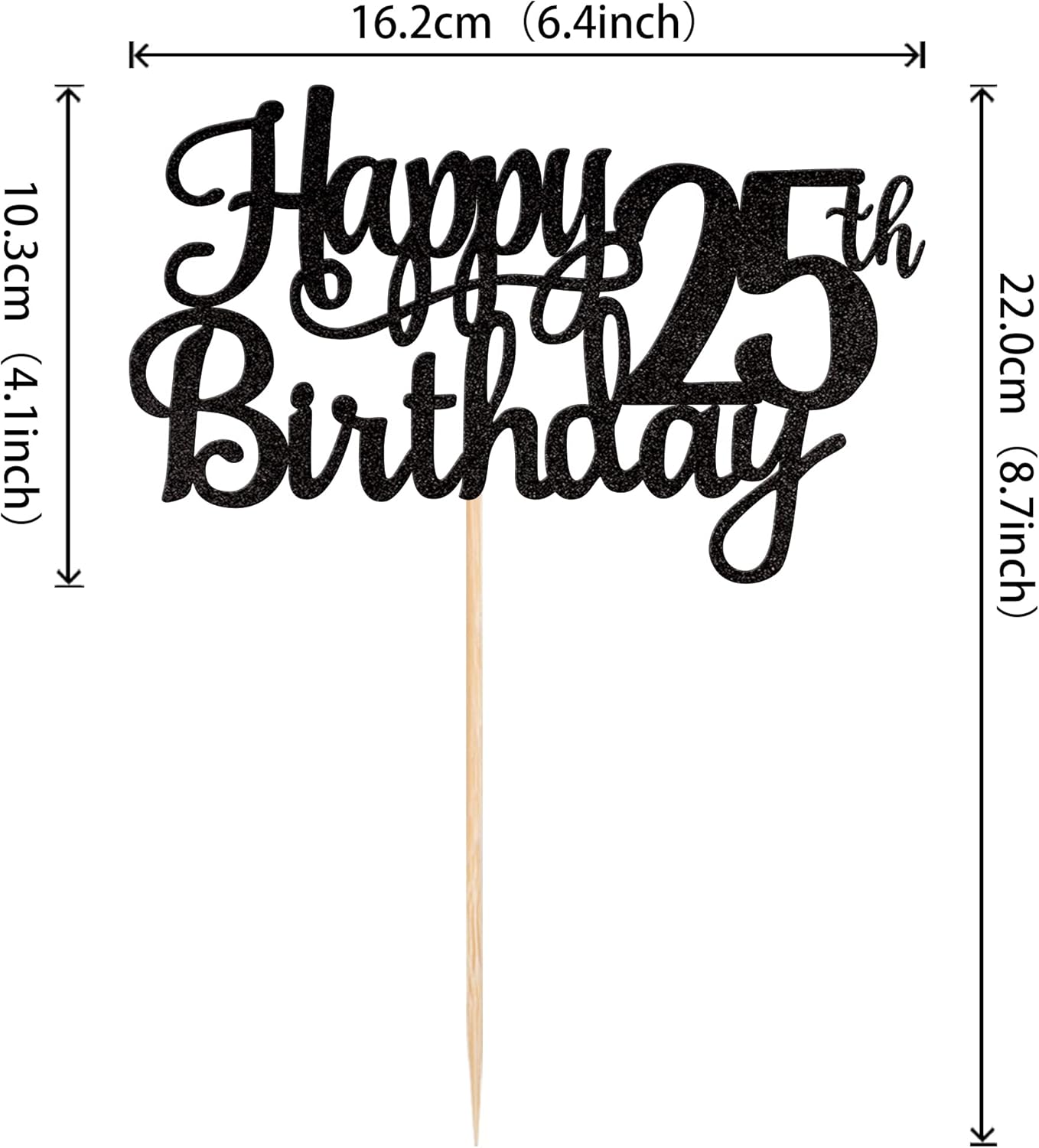 1 PCS Happy 25th Birthday Cake Topper Glitter Cheers to 25 Years Birthday Cake Pick 25 Fabulous Cake Decoration for Happy 25th Birthday Theme Party Decorations Supplies Black