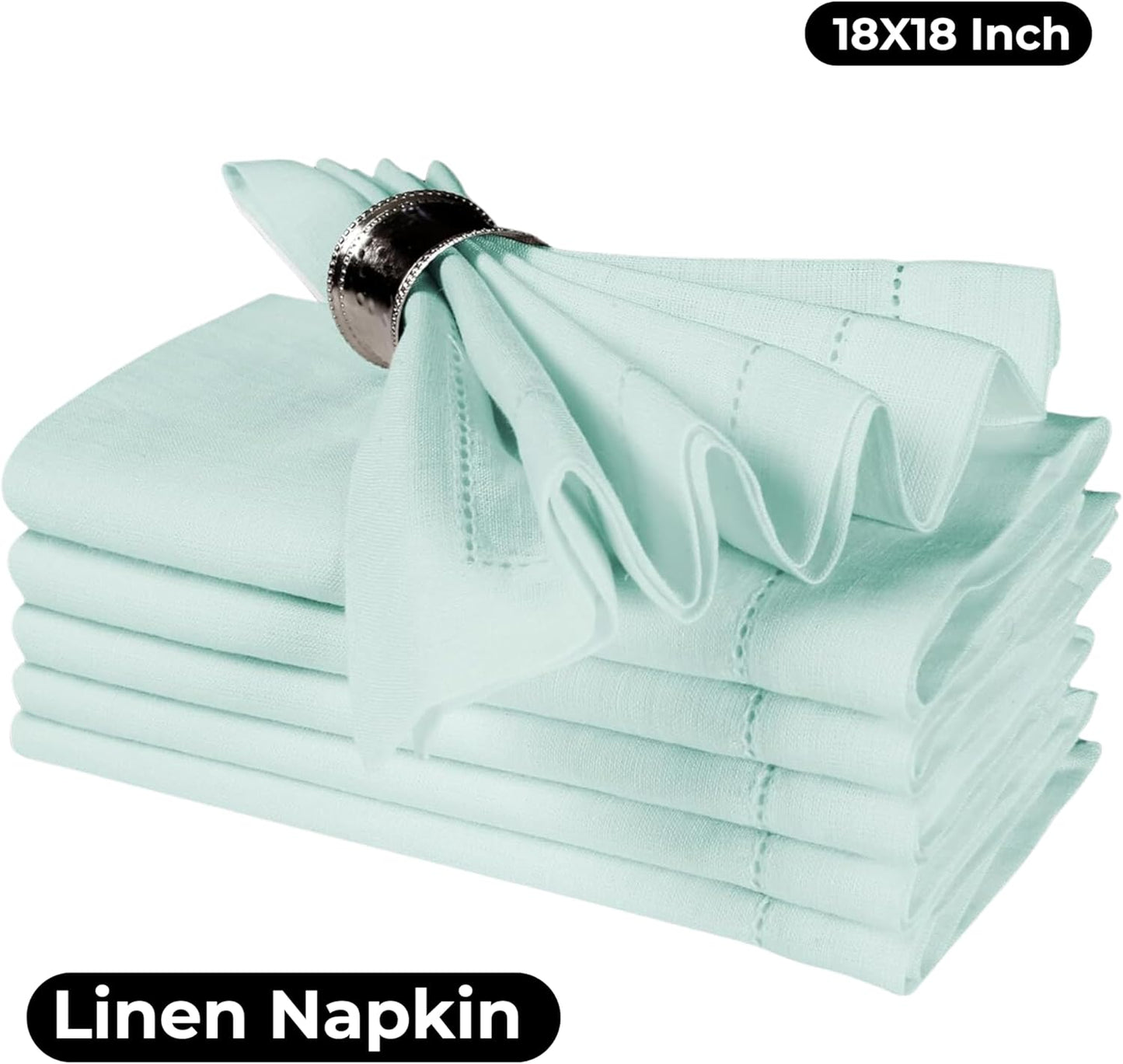 BEDDING CRAFT Set of 4 Hemstitch Pastle Blue Cloth Dinner Napkins 100% Linen - Soft Durable Washable -Ideal for Events Wedding Christmas Thanksgiving Newyear-Perfect Everyday Use Table Linen 18x18.