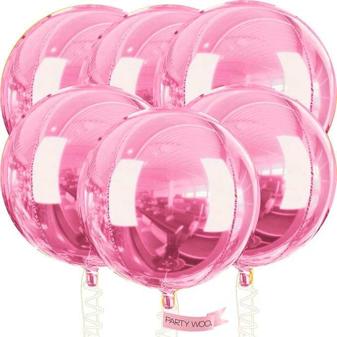PartyWoo Pearl Pink Foil Balloons 6pcs 32 Inch Large Round Foil Big Giant 4D Jumbo Inflatable Mirror Ball Mylar Balloons for Baby Shower Birthday Gender Reveal Tea Princess Party Decorations