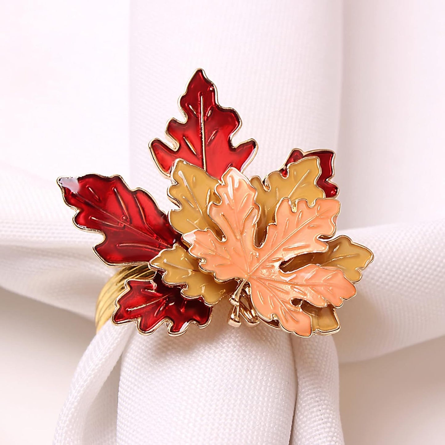6 Pcs Maple Leaves Napkin Ring, Fall Metal Napkin Ring Holder Maple Leaves Serviette Buckle Holder Autumn Leaf Napkin Buckle for Harvest Season Thanksgiving Fall Decoration