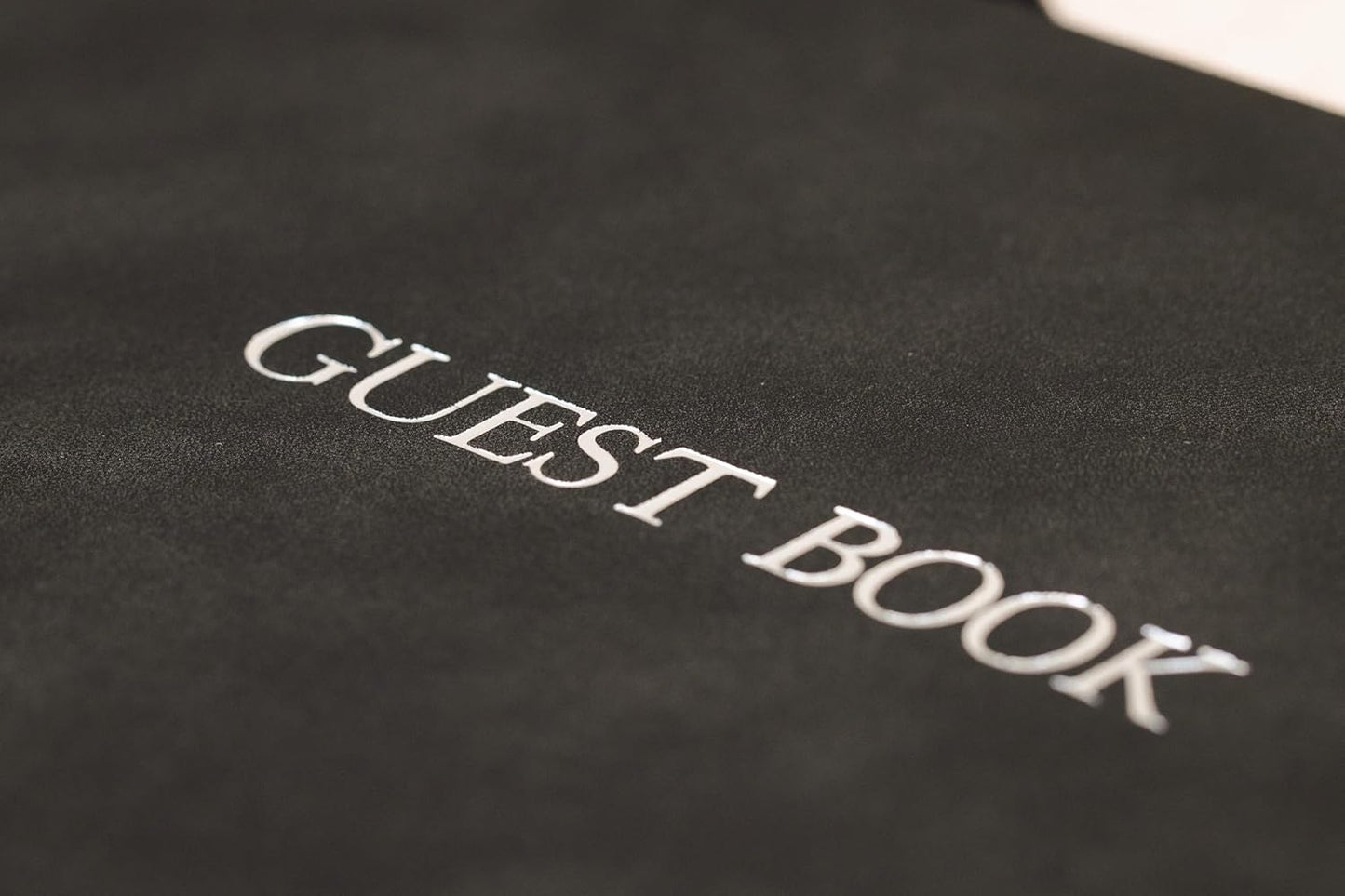 Embossed Guestbook - 11.5 x 8.5 Large Luxury Modern Cream Canvas Linen Embossed Hard Cover Guest Book for Wedding, Birthday & Events, Blank Pages (Charcoal)