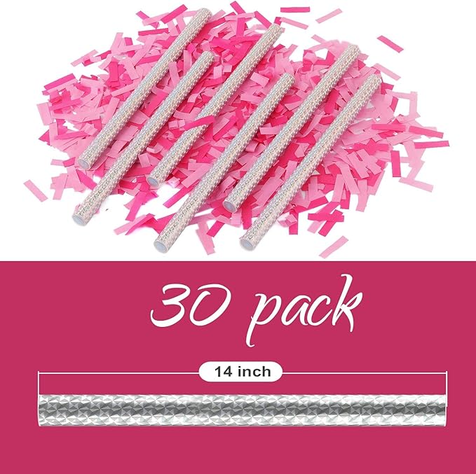 BATTIFE It's a Girl, 30Pack Gender Reveal Confetti Sticks, Tissue Paper Confetti Flick Flutter Wands for Baby Girl Shower, Wedding, Birthday Party Supplies Decoration, Shoot Poppers, 14inch Pink