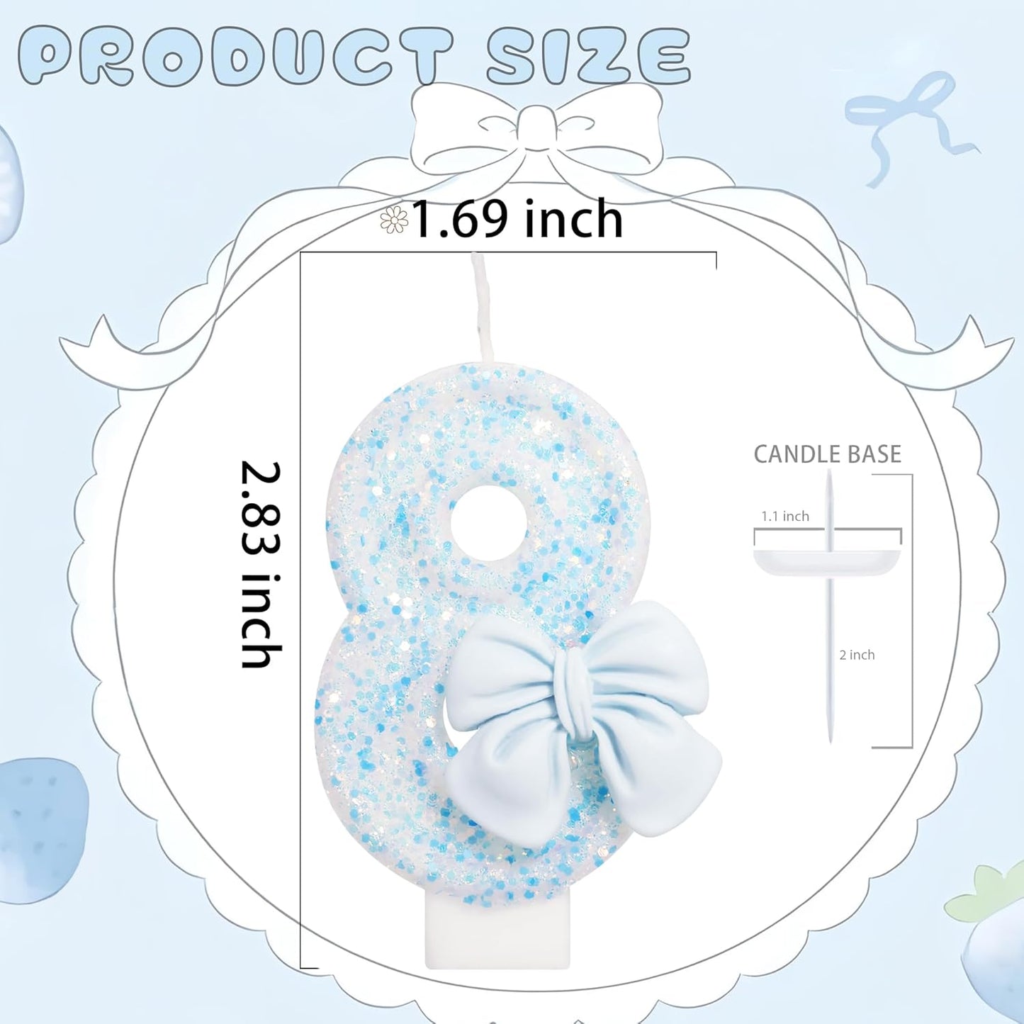 Birthday Candle for Cake, Blue Bow Number Candles, 2.76 inch Number, Cake Topper Decoration for Birthday Party (Number 8)