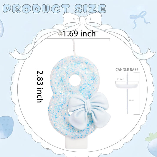 Birthday Candle for Cake, Blue Bow Number Candles, 2.76 inch Number, Cake Topper Decoration for Birthday Party (Number 8)
