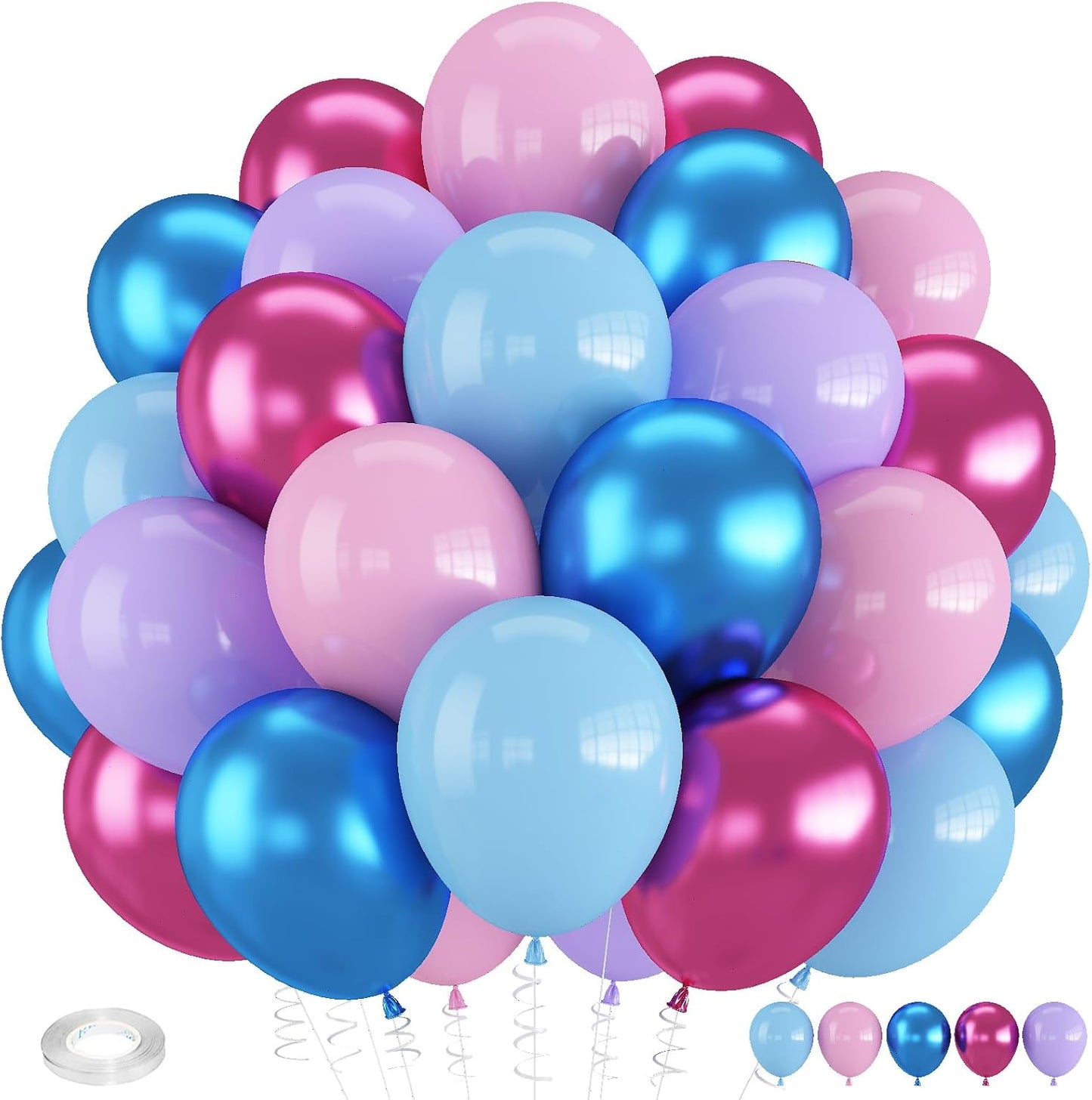 Pink and Blue Balloons, 12 Inch Macaron and Metallic Blue Pink Party Balloons for Gender Reveal Baby Shower Bridal Shower Summer Hawaiian Luau Birthday Party Decorations
