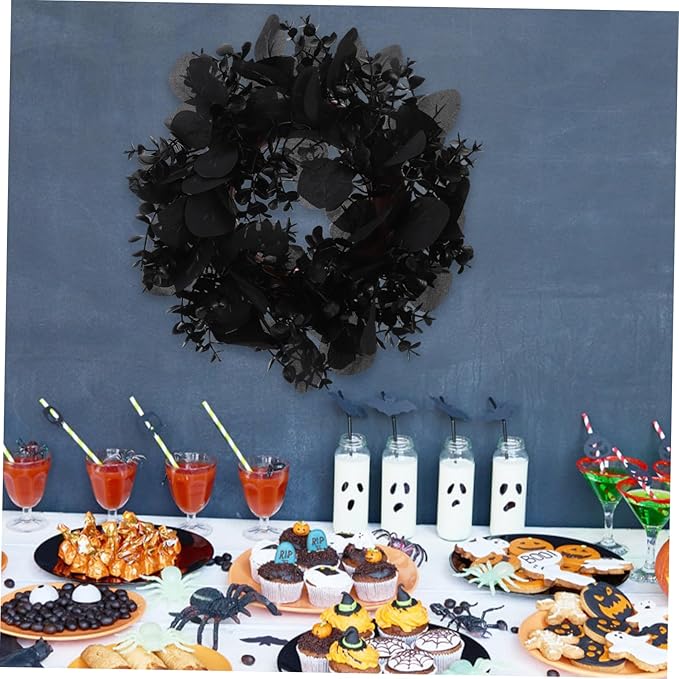 Garneck Halloween Eucalyptus Leaf Garland Eucalyptus Wreath for Front Door Decor for Halloween Party Wall Hanging and Seasonal Decoration Creepy Yet Beautiful Design