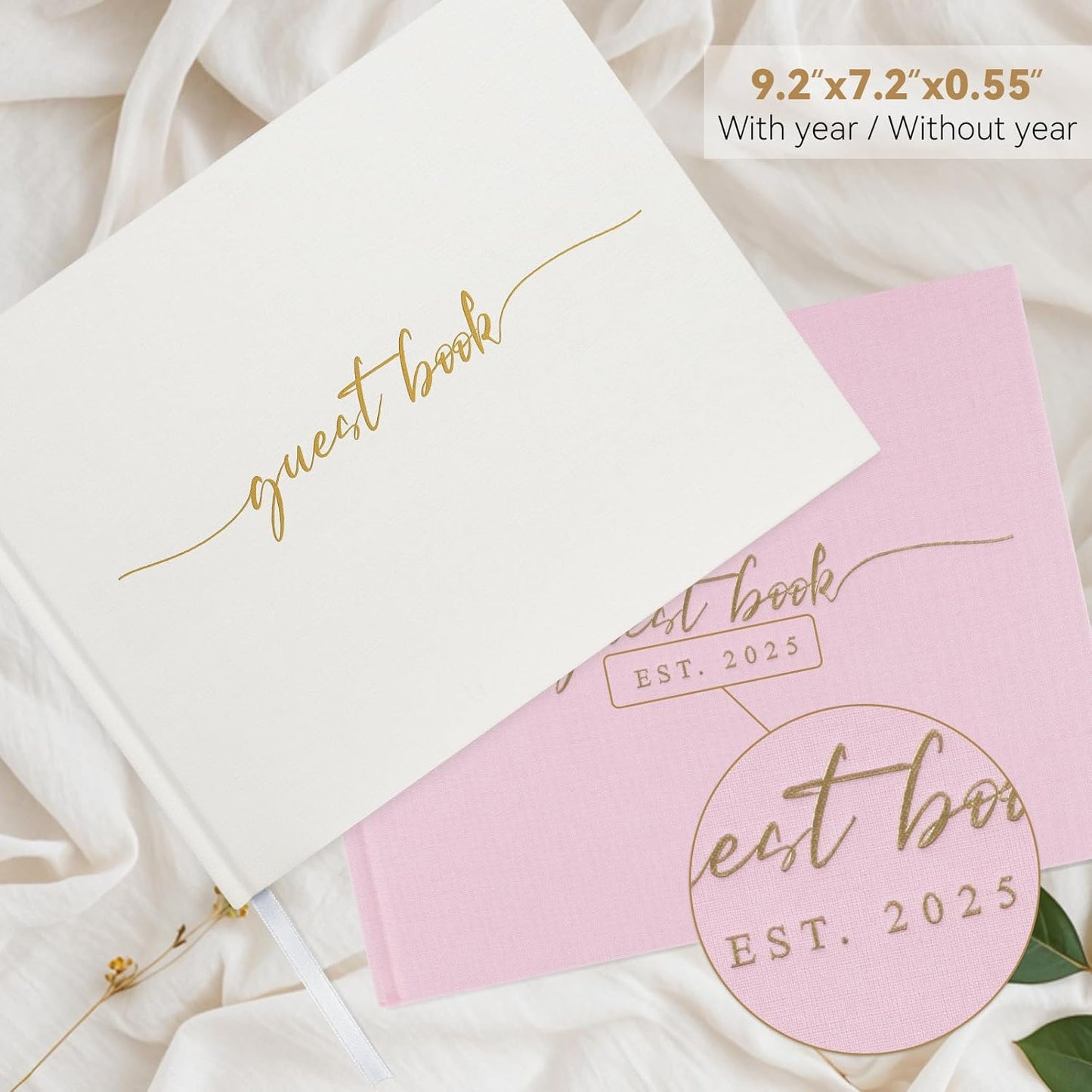 Wedding Guest Book with Personalized 2025 Year - Linen Photo Guest Book for Wedding Reception Bridal Shower Guests to Sign - 100 Pages Blank and Lined Acid Free Paper (Pink,)