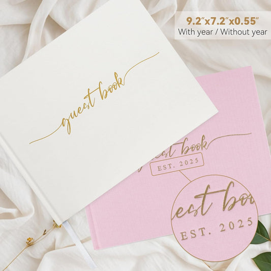 Wedding Guest Book with Personalized 2025 Year - Linen Photo Guest Book for Wedding Reception Bridal Shower Guests to Sign - 100 Pages Blank and Lined Acid Free Paper (Pink,)