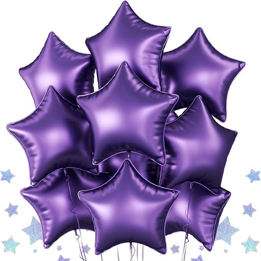 Purple Star Foil Balloons, 10PCS Purple Foil Stars Shape Balloons, 18 Inch Metallic Stars Aluminum Balloon Helium Pentagram Balloon for Birthday, Anniversary, Graduation, Halloween Party Decoration