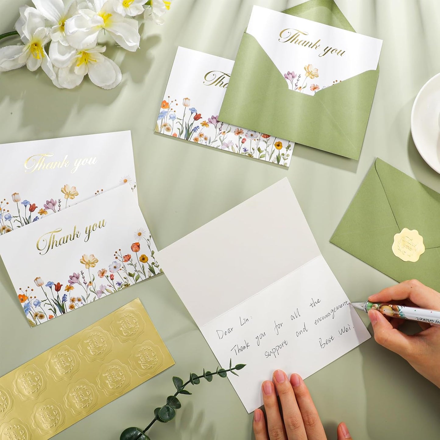 100 Pack Thank You Cards with Envelopes, 4x6 Inch Thank You Cards Bulk Blank Notes Card with Stickers Greeting Card for Wedding, Baby Shower, Bridal Shower, Birthday, Thanksgiving, Christmas