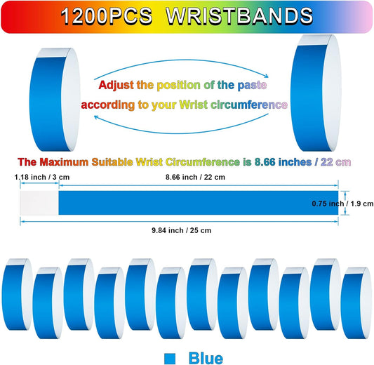 1200 Pcs Plastic Paper Wristbands for Events Neon Color Wrist Bands Concert Identification Wristbands Paper Bracelets Wristbands Party Hand Bands (Blue)