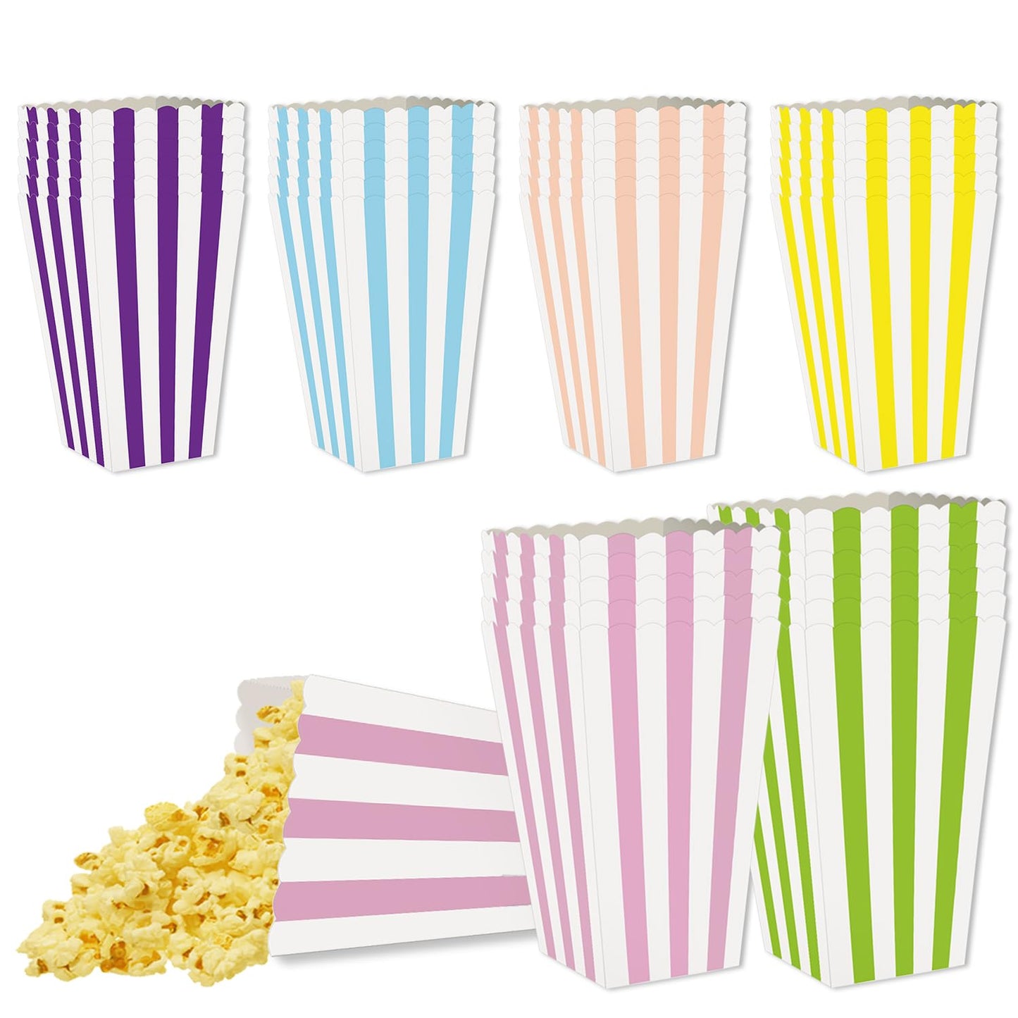 36 Pcs Striped Popcorn Boxes 2 x 4.5 x 2.7 inch Mini Popcorn Boxes Disposable Snack Popcorn Bags Cardboard Popcorn Container for Party