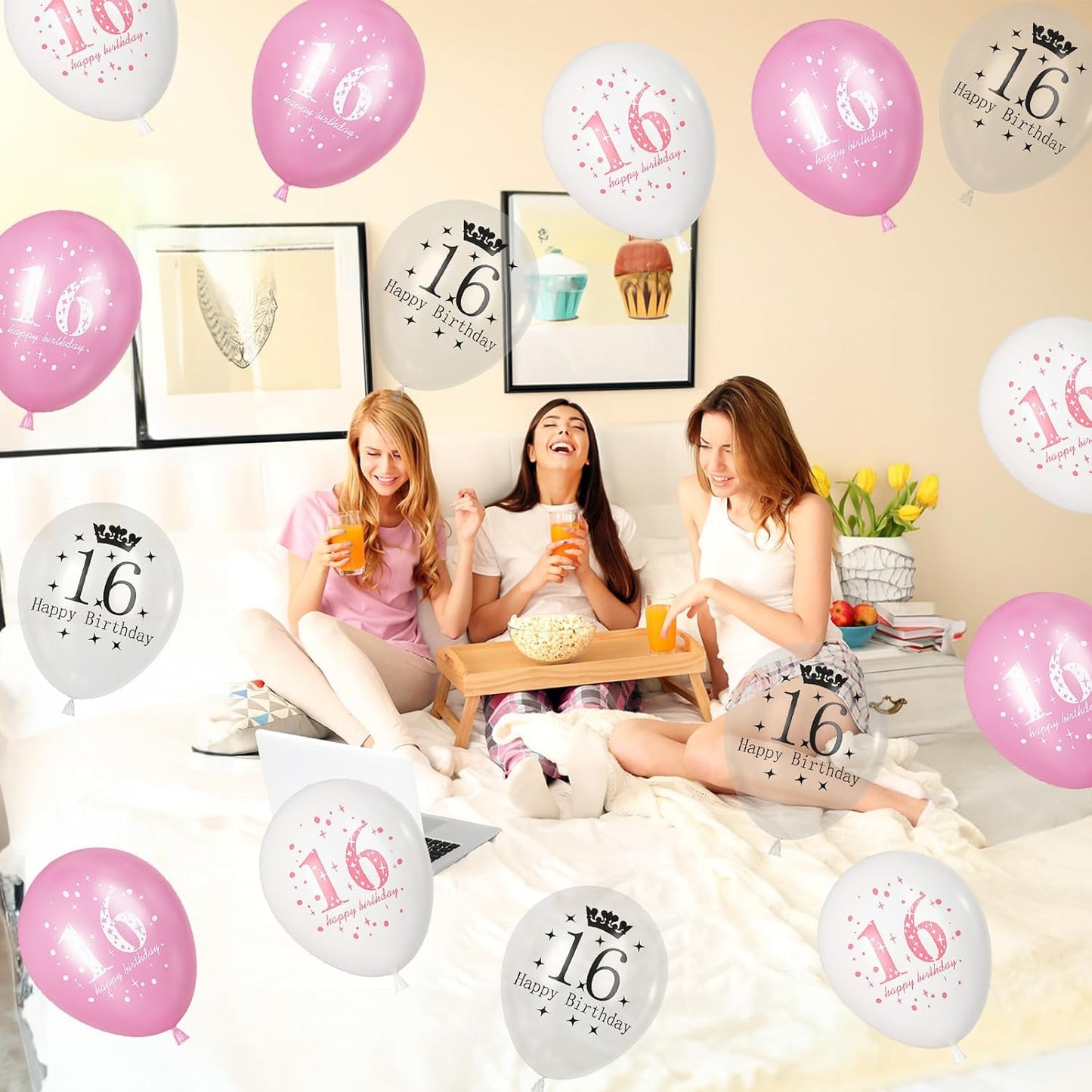 Sweet 16 Birthday Decorations for Girls, Pink White Happy 16th Birthday Party Latex Balloons, 15 Pieces 16th Birthday Decorations for Her Kids Age 16 Year Old Birthday Party Decorations Supplies