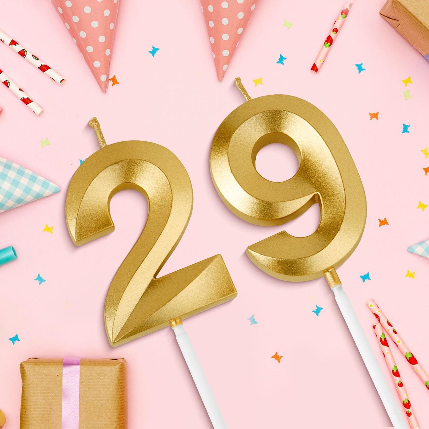 Birthday Candles, 1.96 Inch Number 29 Happy Birthday Candles, Number Candles Decoration for Birthday Party and Anniversary Celebration(Champagne Gold)