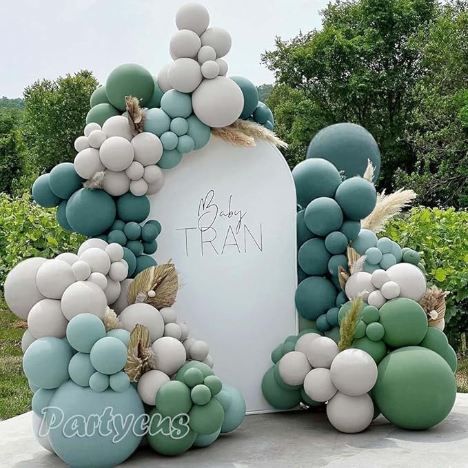 Dusty Blue Green Balloon Arch Kit Double Stuffed Sage Dusty Green White Matte Balloon Garland Slate Blue Teal Latex Balloons for Baby Shower Birthday Neutral Bridal Wedding Gender Reveal Party Decor