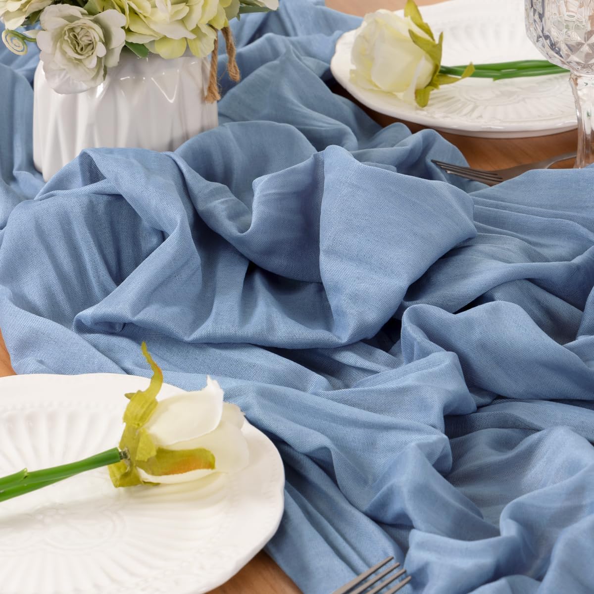 Dusty Blue Table Runner Cheesecloth Table Runner 10FT Farmhouse Table Runners 120 Inches Fall Table Decor Dining Room Centerpiece Wedding Boho Baby Shower Birthday