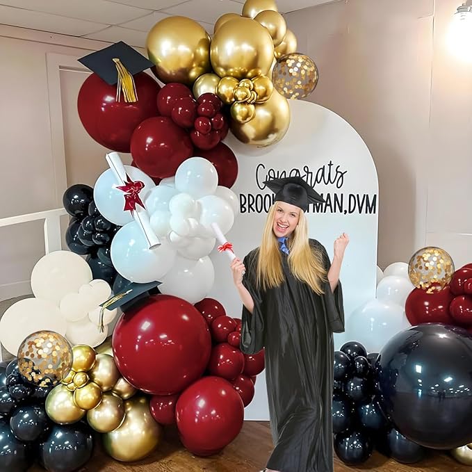 MEBAY Burgundy Black White Gold Balloon Arch Garland Kit, 147PCS Latex Balloons Different Sizes 18 12 10 5 inch for Valentines Wedding Bachelorette Birthday Mothers Day Graduation Party Decoration