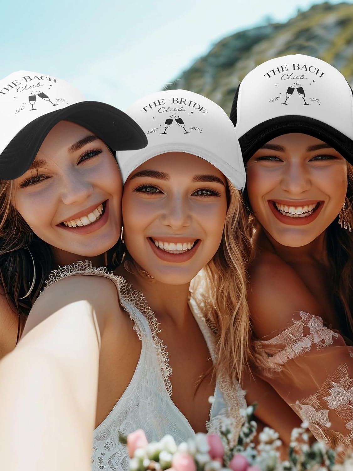 8 Pack Social Club Bachelorette Party Hats Include 1 Pack The Bride Cap and 7 Pcs The Bach Club Trucker Cap (Black,The Bach)