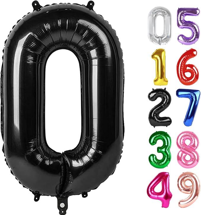Black Number 0 Balloon 40 Inch, 0 Balloon Number for 10th 20th 30th 40th 50th 60th Birthday Decorations, Black Party Supplies