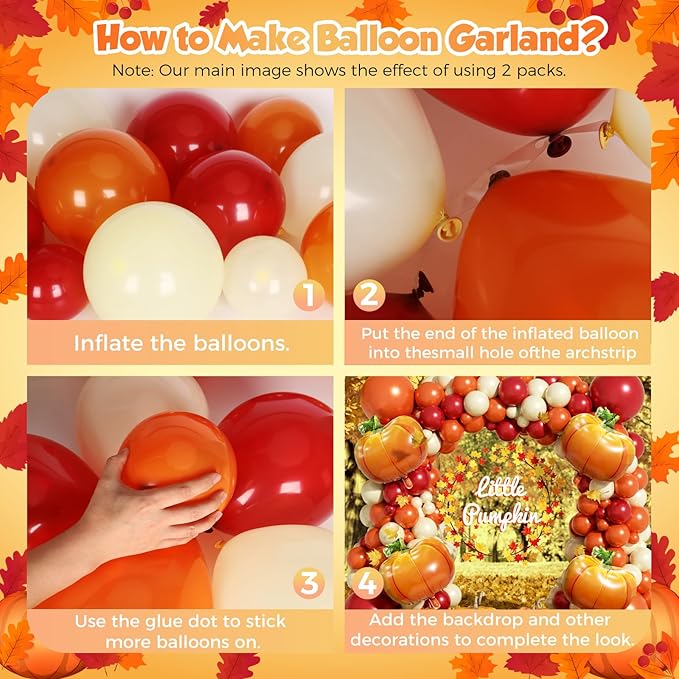 Fall Balloon Arch Garland Kit 153pcs with Pumpkins, Thanksgiving Balloons Arch Kit Burnt Orange Burgundy Yellow Balloons Different Sizes for Little Pumpkin Birthday Baby Shower Decoration