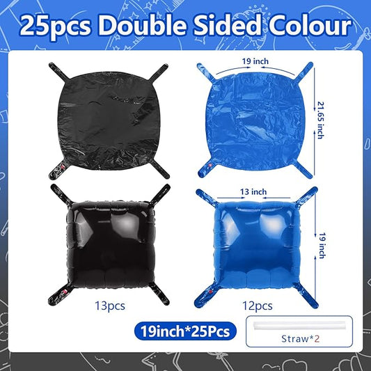 NISOCY 25PCS Black and Blue Square Foil Balloons Wall Backdrop Double Sided Black and Dark Blue Balloons Arch Kit for Birthday Graduation Retirement Anniversary Baby Shower Party Decorations