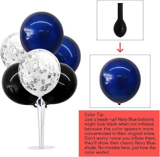 TONIFUL 4 Set Black Blue Silver Confetti Balloon Centerpieces for Table,Balloon Stand Kit for Graduation Decorations 2026 Blue Party Decorations,Retirement,Anniversary,Birthday Decoration for men