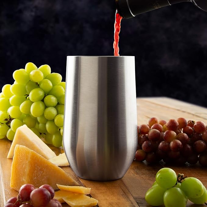 Stainless Steel Wine Glasses with Lid - Set of 4-17 oz Double Wall Insulated Outdoor Wine Tumblers - 100% Unbreakable & Stemless Glass - Wine Tumbler Set for Outdoor : Wine, Coffee & Camping