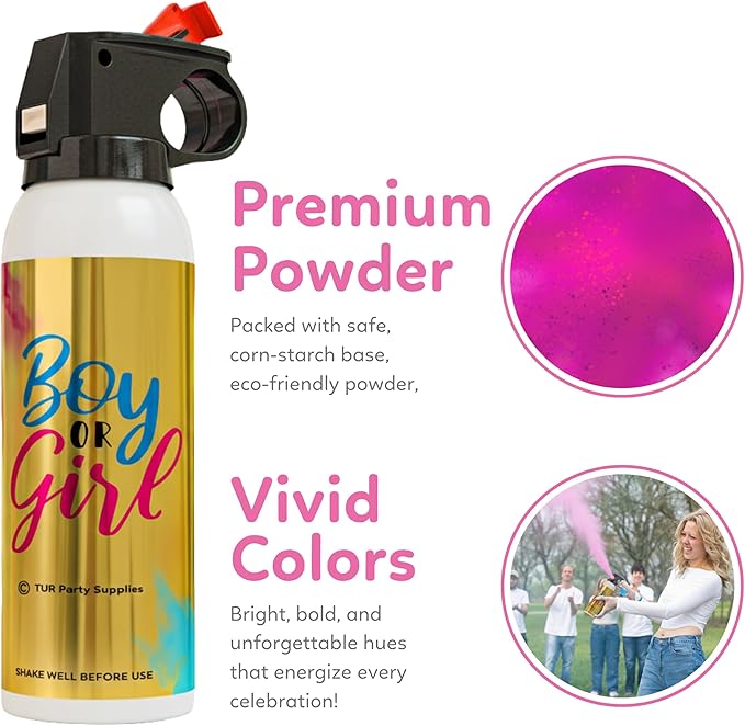 Baby Gender Reveal Powder Spray | 2 Pack Pink 100g | Fireworks Alternative | Biodegradable | Decorations for Photoshoots, Celebrations, Parties | TUR Party Supplies