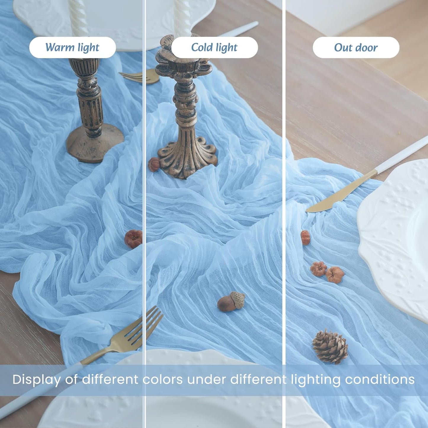 8Pack Light Blue Table Runner 10FT Cheesecloth Table Runner 35x120Inch Long Boho Cheese Cloth Table Runners Rustic Gauze Table Runners for Party Wedding Bridal Shower Baby Shower Decorations