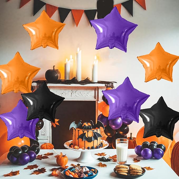 Purple Black Orange Star Foil Balloons, 10PCS Halloween Foil Stars Shape Balloon, 18 Inch Large Metallic Stars Balloons Helium Pentagram Balloon for Birthday, Baby Shower, Halloween Party Decorations