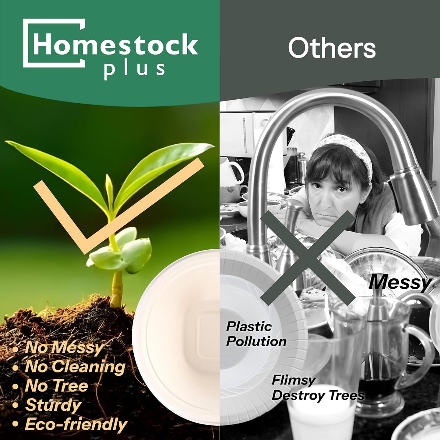Homestockplus Disposable Bowls 16 Oz [50 Pack] - Heavy Duty Paper Bowls, Sugarcane Fiber Compostable Bowls for Ice Cream, Snacks, Desserts, Microwave Safe BPA-Free Eco Dinnerware (White)