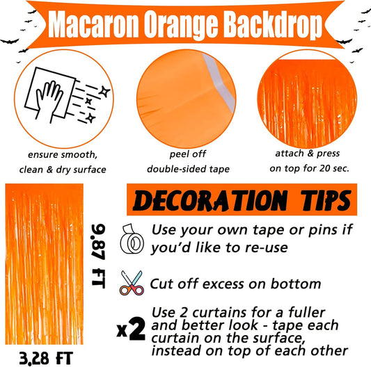4 Pack Fringe Curtain Backdrop, 3.2Ft x 9.8Ft Macaron Orange Metallic Tinsel Foil Fringe Streamers Background for Photo Booth Birthday Wedding Baby Shower Carnival Easter Mother’s Day Party Decoration