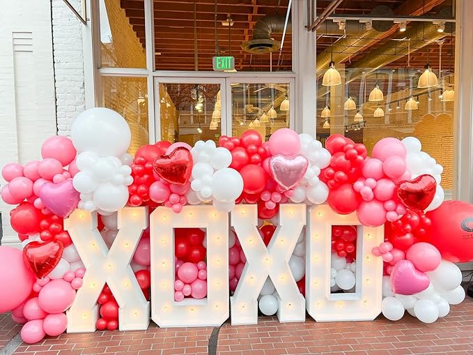 Pink Balloon Garland Arch Kit,Red Pink White Balloon Garland with 18Inch Heart Balloons and 22Inch Star Balloons for Mother's Day Valentines Birthday Wedding Anniversary Party Decorations