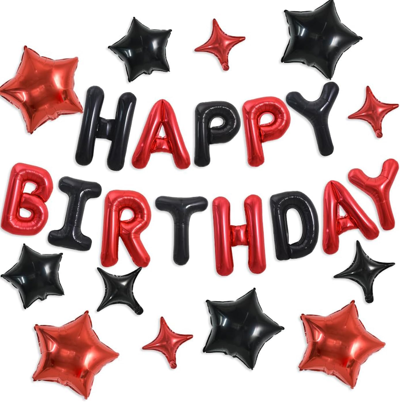 TONIFUL 35PCS 16 Inch Black Red Happy Birthday Balloon Black Red Happy Birthday Balloons Decorations with Star Balloons for Girls Boys Kids Men Women Adults Birthday Party Decorations Supplies